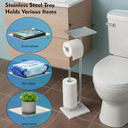 Toilet Paper Holder with Shelf, Free Standing Toilet Paper Holder with Storage - Toilet Paper Stand for Holding Extra 3 Rolls, Tissue Holder for Bathroom (Brushed Nickel with Marble Base) - Image 3