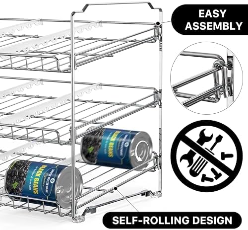 Simple Houseware 3-Tier Stackable Can Organizer Rack Hold 36 Cans, Chrome - Image 5