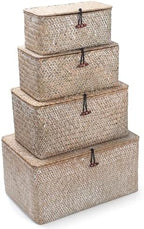 Wicker Basket with Lid, Seagrass Storage Basket, Woven Decorative Storage Baskets for Shelf Organizing, Whitewash - Image 7