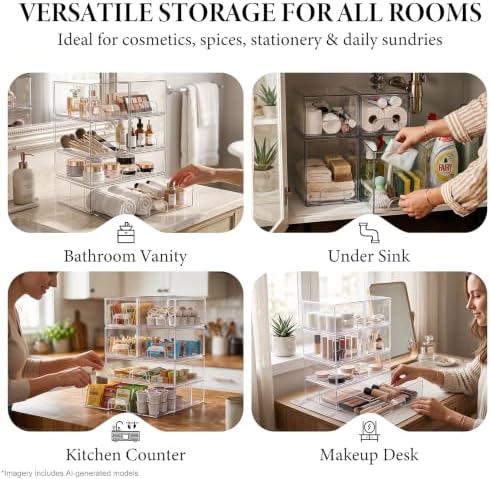 Clear Stackable Storage Drawers Set of 4 Bathroom Makeup Organizer Bins - Image 5