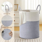 100L Extra Large Tall Cotton Rope Laundry Basket with Handles, Grey - Image 3