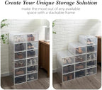 Simplify Set of 12 Stackable Shoe Boxes | Customizable | Fits Size 11 Shoes | Drop Front Design | Closet Storage | Sneakers | Heels | Clear and White - Image 2