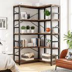 NUMENN 5-Tier Corner Bookshelf, L-Shaped Corner Bookcase, Vintage - Image 4