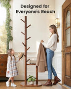 Pipishell Solid Wood Freestanding Coat Rack with 8 Hooks & Shelves, Brown - Image 5
