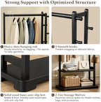 Taitiy Coat Rack, Solid Wood Freestanding Clothing Rack, 2 Shelves 5 Hooks - Image 4