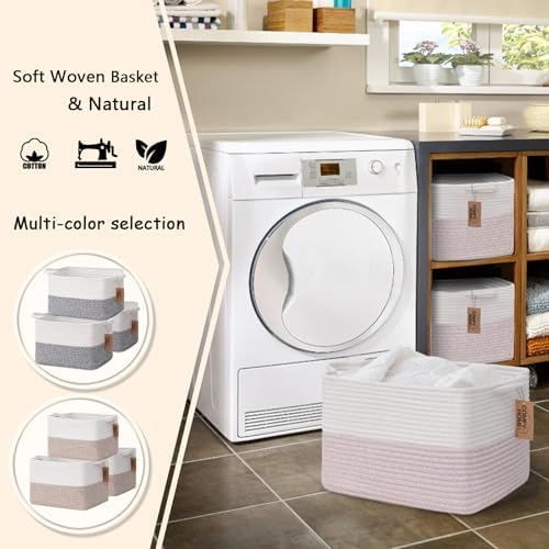 COMFY-HOMI 3PACK Cotton Rope Square baske with Handles for Shelves|Dog Toy baske Bin and Storage|Baby baske for Gift|Shoe baske for Organizing|13.5" x 11" x 9.5" for Living Room（White/Pink） - Image 3