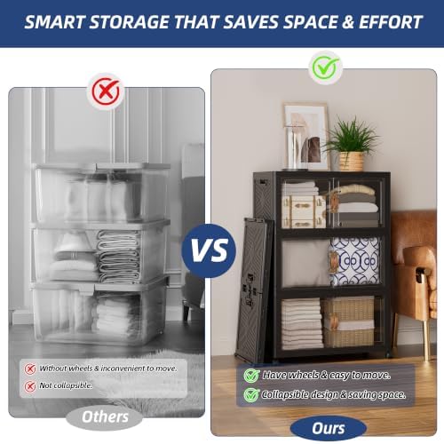 SAILUN 321QT/80Gal Stackable Storage Bins with a Lid, Collapsible Storage Bins With Doors, Folding Cabinet for Home Closet Organization,3 Pack-26 W x 16.5" D x 43.3" H Black - Image 3