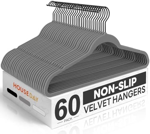 HOUSE DAY Grey Velvet Hangers 60 Pack, Non Slip Felt Hangers, Heavy Duty Velvet Clothes Hanger, Ultra Slim Hanger Space Saving, Perfect for Shirt, Suits, Pants by HOUSEDAY