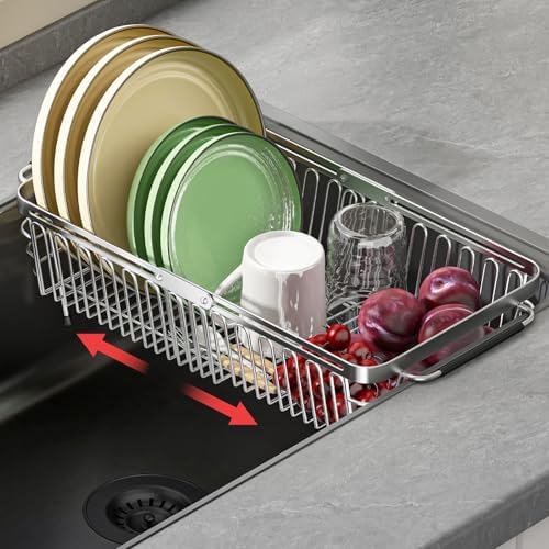 304 Stainless Steel Expandable Dish Drying Rack for 10-15in Sinks by SHINEWON