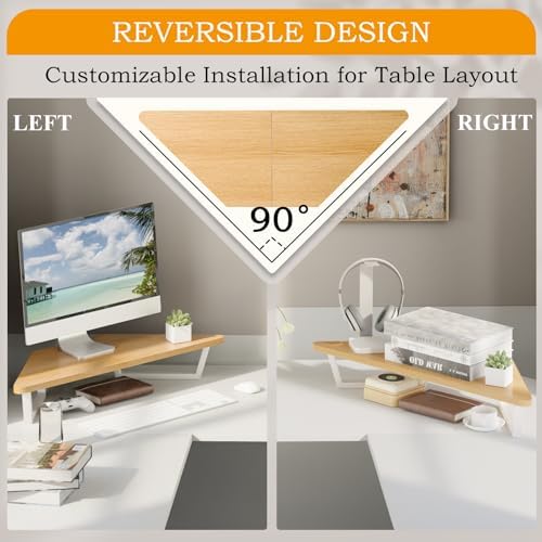 TEAMIX 26 inch Corner Monitor Stand Riser with Keyboard Storage, Maple - Image 5