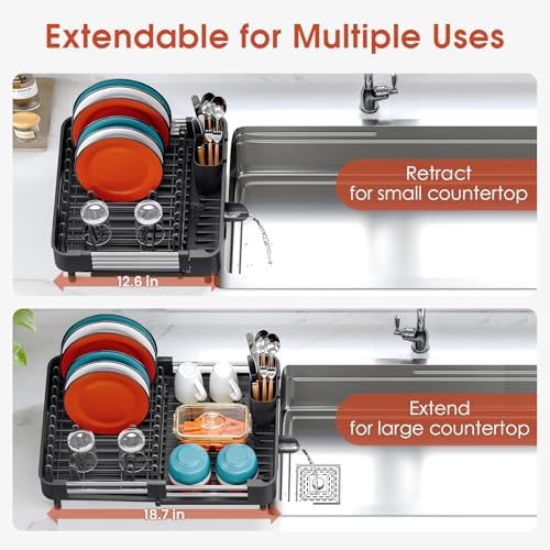 TOOLF Expandable Dish Drying Rack for Kitchen Counter, Standard, Black - Image 3