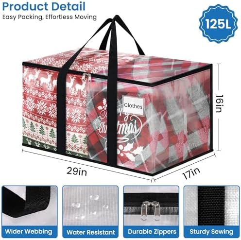 RoomHacks Moving Bags, Heavy Duty Large Storage Bags, 125L, 6 Pack, Clear - Image 2