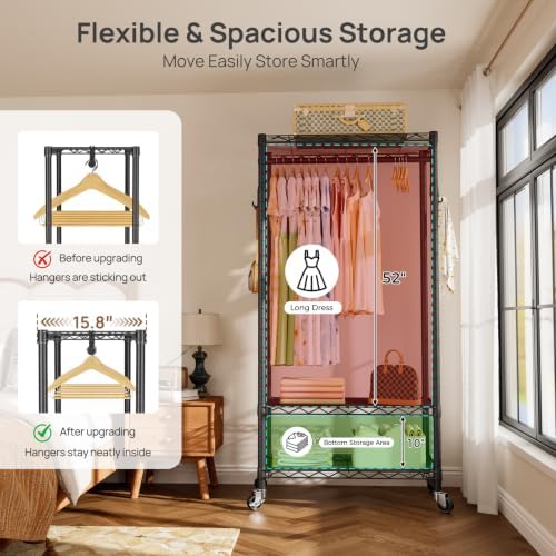 Golpart Heavy Duty Rolling Clothes Rack Wheels Portable Metal Garment Rack - Image 4