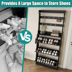 Shoe Cabinet for Entryway with 3 Flip Drawers, Black Tall Shoe Storage Cabinet with Coat Rack, Wood Narrow Slim Hidden Freestanding Shoe Rack Organizer, 2 in 1 Hall Tree for Living Room, Hallway - Image 6