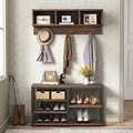 Tribesigns Industrial [Shoe] [Rack] [Bench] with Coat [Rack] Set with Hall Tree, 3 Storage Cubbies, 7 Hooks for Entryway, Hallway, 5-in-1Design, Rustic Brown by Tribesigns