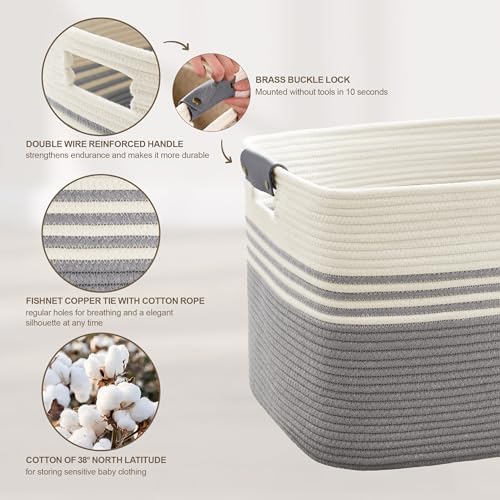 100L Large Woven Laundry Basket Hamper with Leather Handles,Grey - Image 5