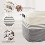 86L Large Woven Laundry Basket Hamper with Leather Handles,Grey - Image 5