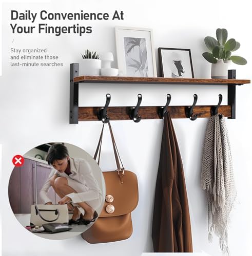 Tatub 29" Rustic Coat Rack Wall Mount with Shelf, Entryway Wall Hooks with Shelf, Coat Hangers for Bathroom, Living Room, Bedroom, Rustic Black - Image 4