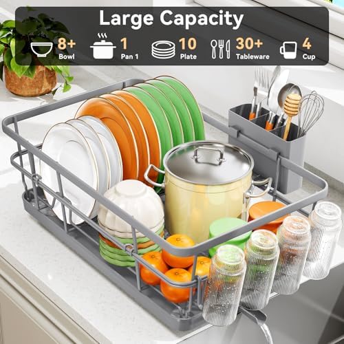 TOOLF Dish Drying Rack for Kitchen Counter,12.4''W x 16.5''L x 7.2'', Gray - Image 3
