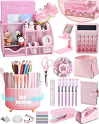LXEVIHK Pink Desk Accessories 21-Piece Office Supplies Gift Set for Women by StyleYourDeskinOneColor
