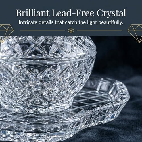 Godinger Crystal Glass Vanity Set of 5, Display Tray, Ring Holder, Vase, Picture Frame, Storage Box with Lid, Shannon Collection - Image 5
