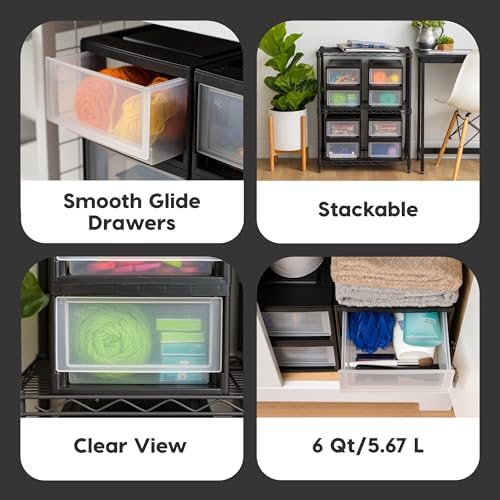 IRIS USA 4-Pack, 6 Qt. Small Stacking Drawer Storage Organizer, Black - Image 4
