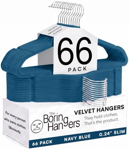 66 Pack Navy Blue Velvet Hangers Non Slip, Felt Hangers by TheBoringHangers