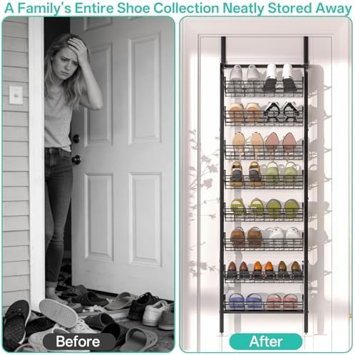 DTUQYX Over the Door Shoe Organizer - 8 Tiers Adjustable Shoe Rack for Door Hanging Heavy Duty Metal Shoe Organizer for Closet for Shoes,Accessories, 67.52'' L x 17.91" W x 9.84" H - Image 4