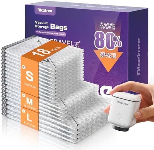 Nicetree 18-Pack Travel Vacuum Bags with Rechargeable Cordless Pump by Nicetree