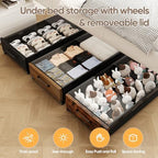 KITHELP Wooden Under Bed Storage with Wheels, 80L Extra-large Rolling Under the Bed Storage Bins 2 Pack with Removable Lid, Upgrade Metal Under Bed Drawers for Clothes Shoes Blankets in Bedroom - Image 5