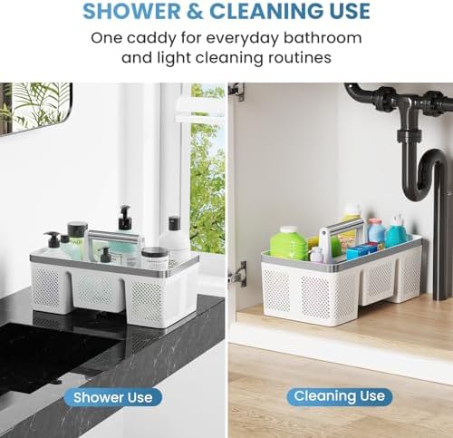 BYUNER 2Pack Plastic Shower Caddy: Portable Shower & Bathroom Caddy Tote with Handle, 4 Divided Compartments, Hard Plastic Shower Basket with All-Side Drainage for College Dorm Room Essentials - Image 2