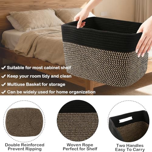 3 Pack Woven Baskets,Storage Baskets for Shelves with Handles - Image 3