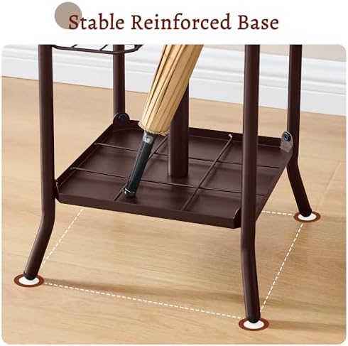 FAVOOSTY Coat Rack Freestanding,Coat Rack Stand with Umbrella Holder,Metal Coat Tree with 12 Hooks,Tree Clothes Hat for Entryway, Hallway, Bedroom, Living Room & Office -Brown - Image 5