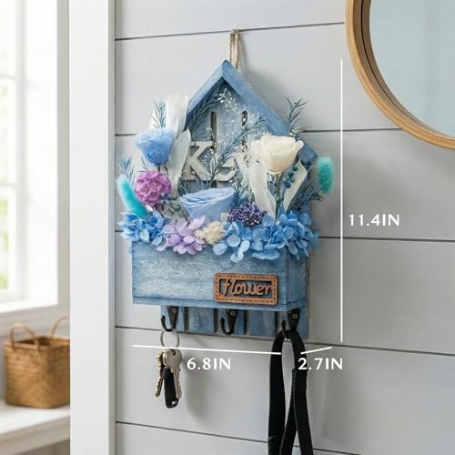 Key Holder Wall Mount with Preserved Blue Roses, Unique Wall Hooks for Home Decor, Forever Flowers Key Hook for Housewarming Gifts, Birthday Gifts for Women, Mom, Best Friend, Room Decor (Blue) - Image 2