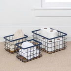 happimess Evvie 3-Piece Wire Metal Wood Nesting Baskets 15", Navy/Natural - Image 2