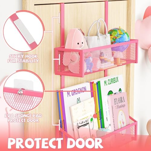 Kaiferty Over The Door Hooks Organizer, Coat Rack Over The Door Storage Hanger Towel Rack, Back of Door Storage Organizer for Bathroom,Bedroom,Kitchen,Office (Pink, 3-Tier) - Image 4