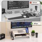 TEAMIX 2-Tier White Monitor Stand Riser with Phone Holder&Clear Pen Holder - Image 6