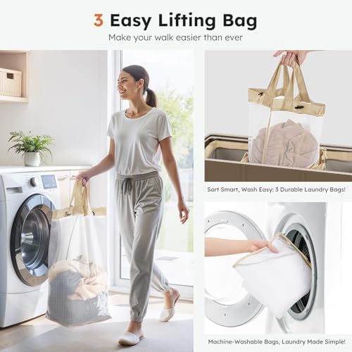 SOLEDI 180L 3-Section Laundry Hamper with Lid, Extra Large Dirty Clothes Basket with Sturdy Handles for Laundry Room & Bedroom - Durable Organizer for Sorting Laundry - Image 4