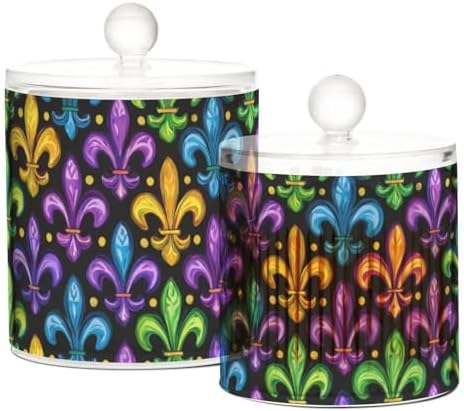 Mardi Gras Purple Green Qtip Holder Waterproof Dustproof Apothecary Jars with Lids For Bathroom Cotton Swabs Makeup Sponges Floss Picks Bath Salts 2 Pack - Image 2