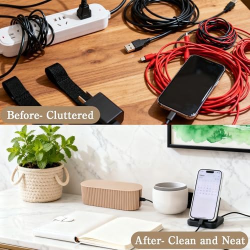 3 Pcs Cable Management Box with 69 Pcs Cable Management Kit Light Coffee Cord Hider Organizer Desk Power Strips Surge Protectors Wire Box for Home Office Use - Image 6