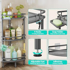 HapiRm Standing Corner Shower Caddy - 3 Tier Shower Organizer Corner with Soap Holder and 4 Hooks, Rustproof Bathroom Storage Shelves with Adhesives, Grey - Image 2