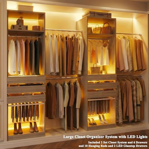 Closet System Set of 2, 5.7-10.4FT Closet Organizer System with 6 Drawers - Image 2