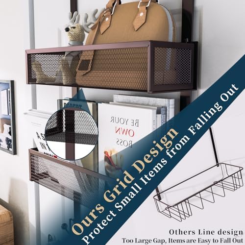 Consumest Over The Door Hooks Organizer - 3 Tier Door Hanger with 9 Coat Hooks & 2 Mesh Basket, Back Storage Organizer Hanging Towels for Bathroom, Bedroom, Bronze - Image 2