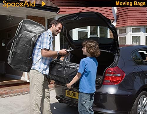 SpaceAid Heavy Duty Moving Bags 8 Pack, Large Storage Totes Bins with Backpack Straps, Strong Handles & Zippers, Packing Moving Boxes Supplies, College Dorm Room Essentials, Black - Image 2