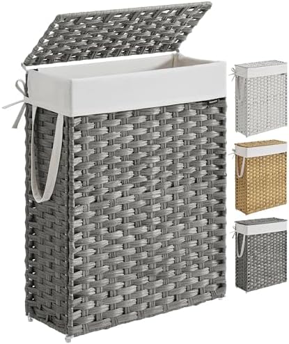 SONGMICS Laundry Hamper with Lid, 14.5 Gal (55 L) Synthetic Rattan,Foldable by SONGMICSbySONGMICSHOME