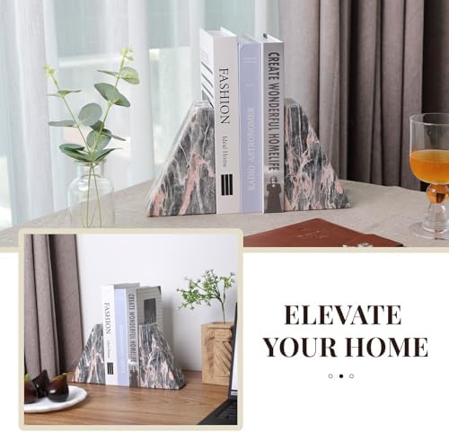 Koville Marble Bookends for Shelves, Large Bookends for Heavy Books, Natural Stone Book Stopper for Books CD Movies, Aesthetic Decorative Book Ends (Grey&Pink) - Image 2