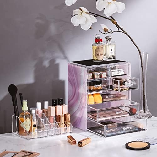 Sorbus Makeup Organizer, 7-Drawer Acrylic 2-Piece Set (Tie Dye) - Image 2