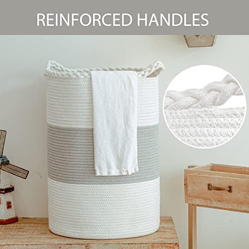 72L Woven Laundry Basket,Tall Wicker Laundry Basket for Blankets,Clothes,Pillows,Toys,Shoes Large Cotton Laundry Hamper for Bedroom,Living Room,Bathroom - Image 2
