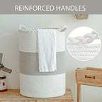 72L Woven Laundry Basket,Tall Wicker Laundry Basket for Blankets,Clothes,Pillows,Toys,Shoes Large Cotton Laundry Hamper for Bedroom,Living Room,Bathroom - Image 2