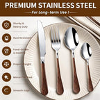 Orange Silverware Set with Expandable Drawer Organizer for 6-24 Piece Stainless Steel Flatware Set with Spoons, Forks, Knives, Heavy Duty Mirror Polished for Home/Kitchen/Restaurant (Woodgrain) - Image 3